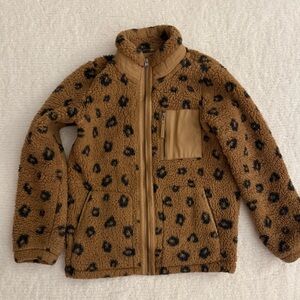 Abercrombie & Fitch Leopard Print Full Zip Pocket Fleece/Sherpa Jacket
